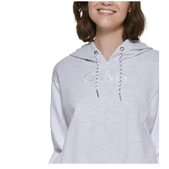 Calvin Klein Performance Women's Colorblocked Hoodie Optic Heather Candy NWT - Picture 2 of 3